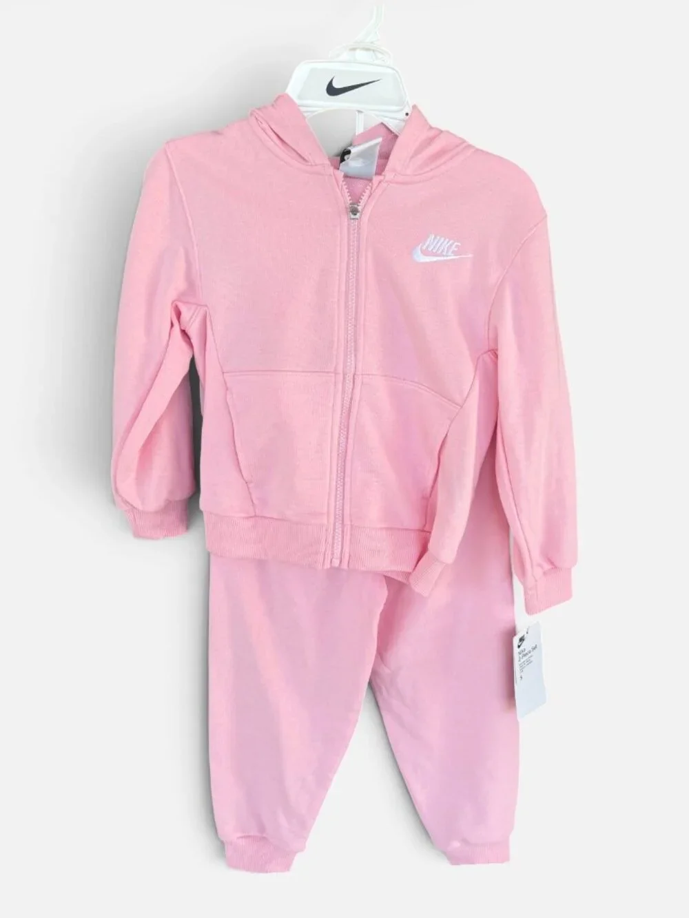 Nike Girl's 2-piece Fleece Hoodie Full Zip Kanga Sweatshirt Joggers Set Pink NWT